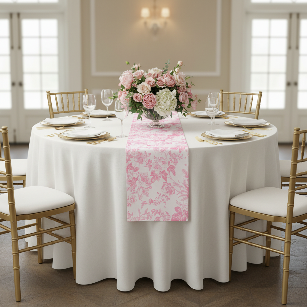 French Toile Table Runner - Pink