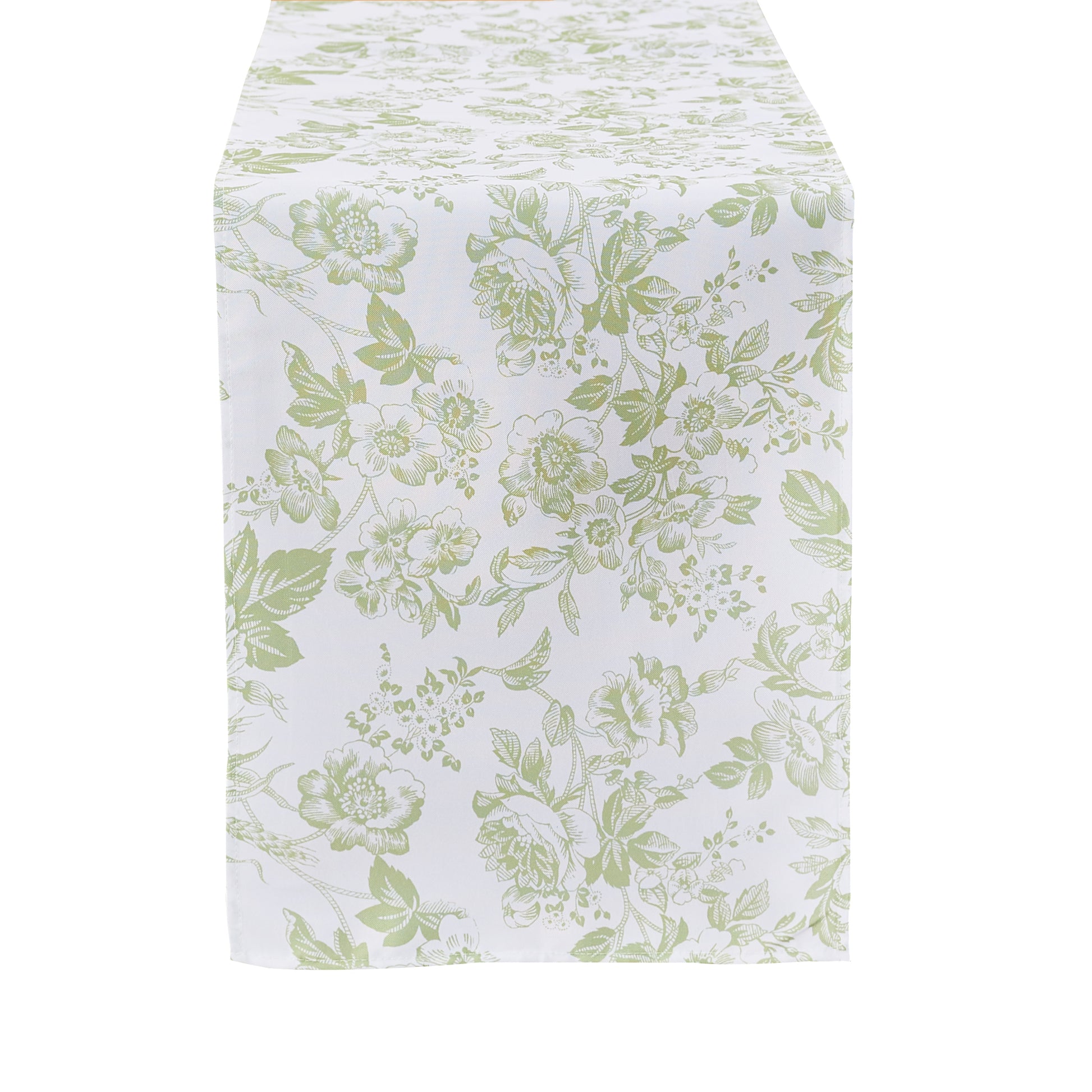 French Toile Table Runner Sage Green serged edge view