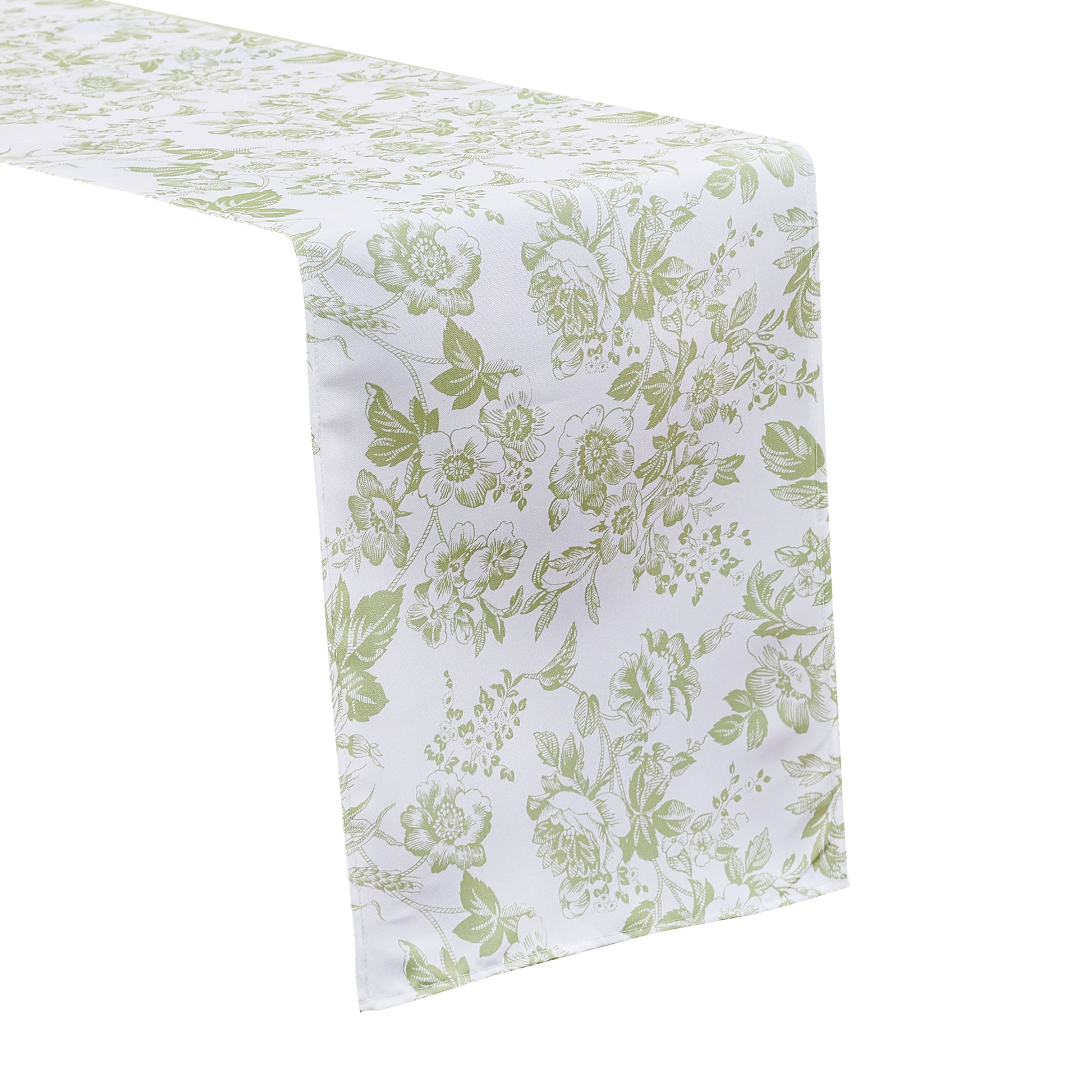 French Toile Table Runner Sage Green angled view