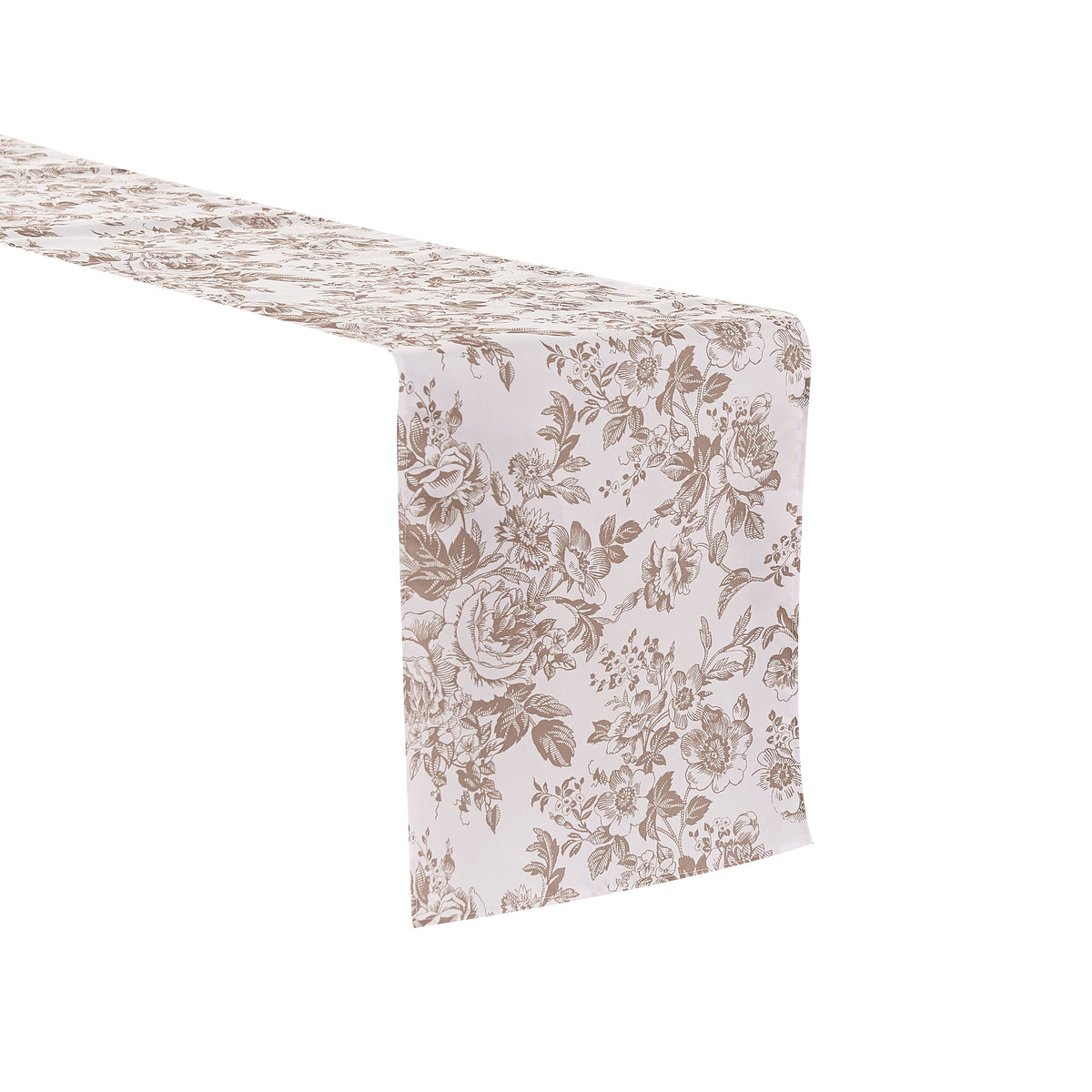 French Toile Table Runner - Taupe Close up White Background