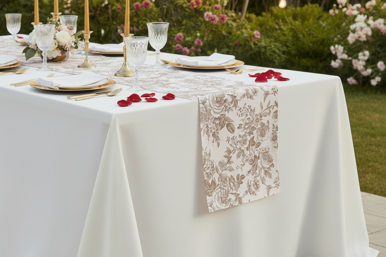 French Toile Table Runner - Taupe Close Up View