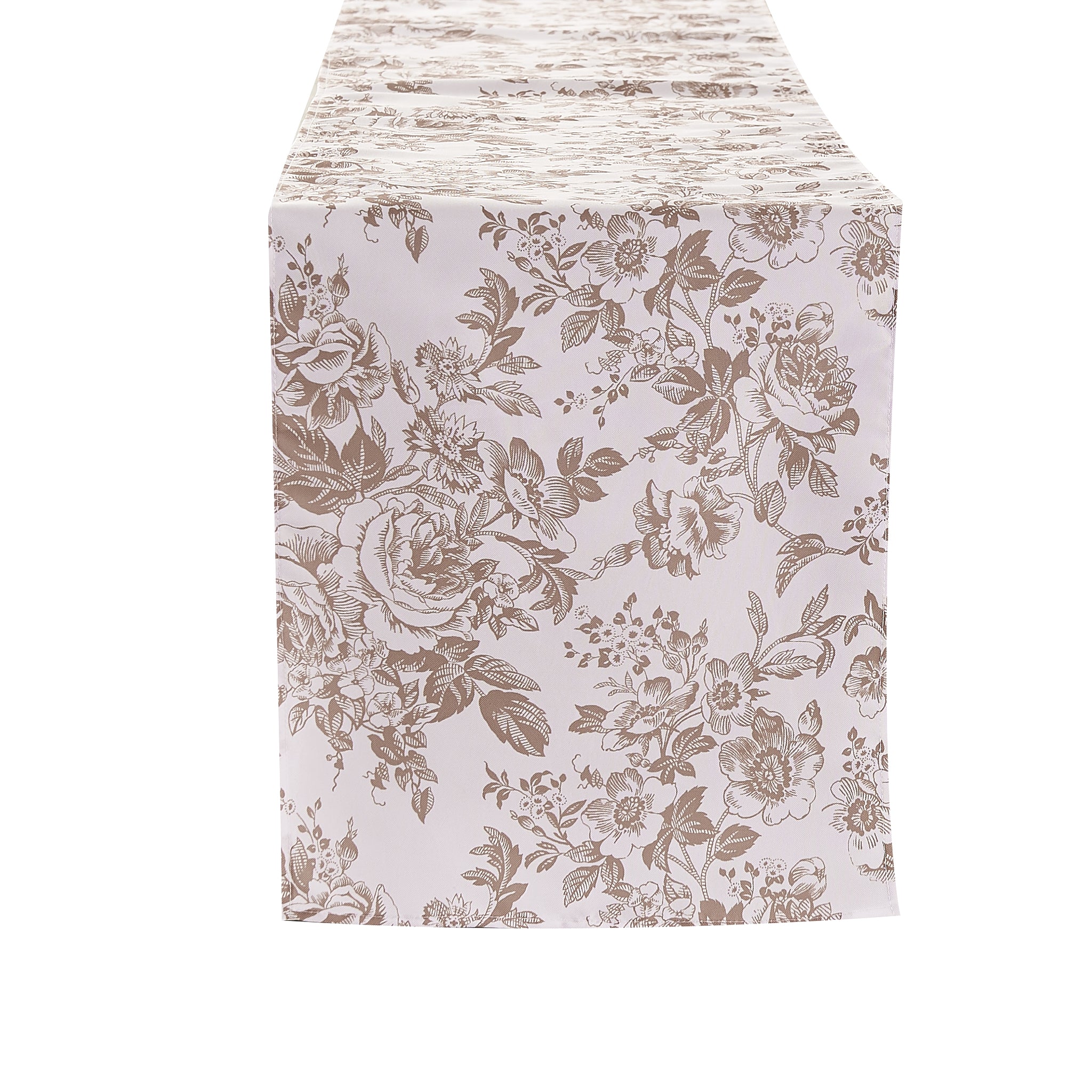 French Toile Table Runner - Taupe White Background