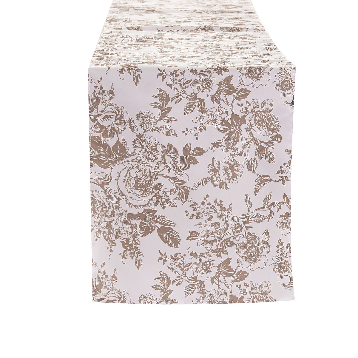 French Toile Table Runner - Taupe White Background