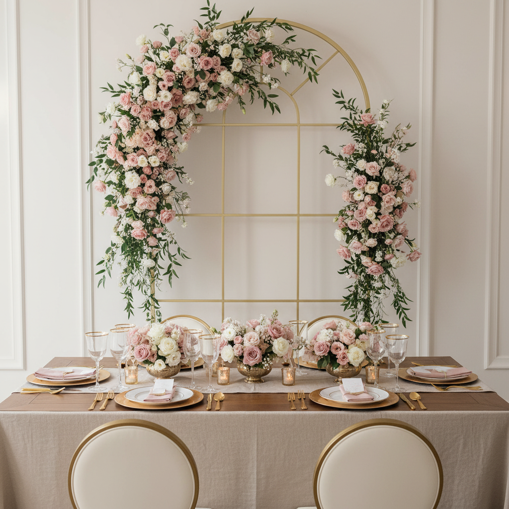 French Window Arch Frame Backdrop Party Stand - Gold