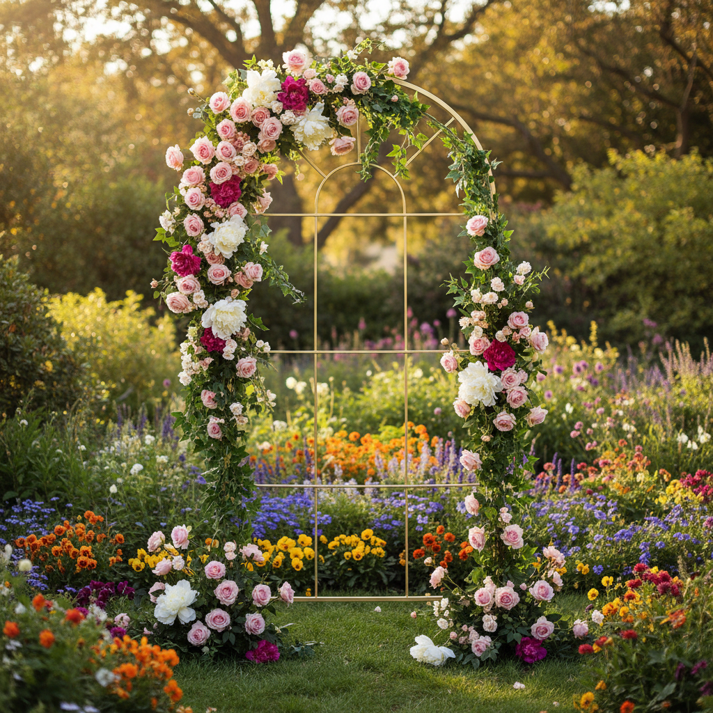 French Window Arch Frame Backdrop Party Stand - Gold