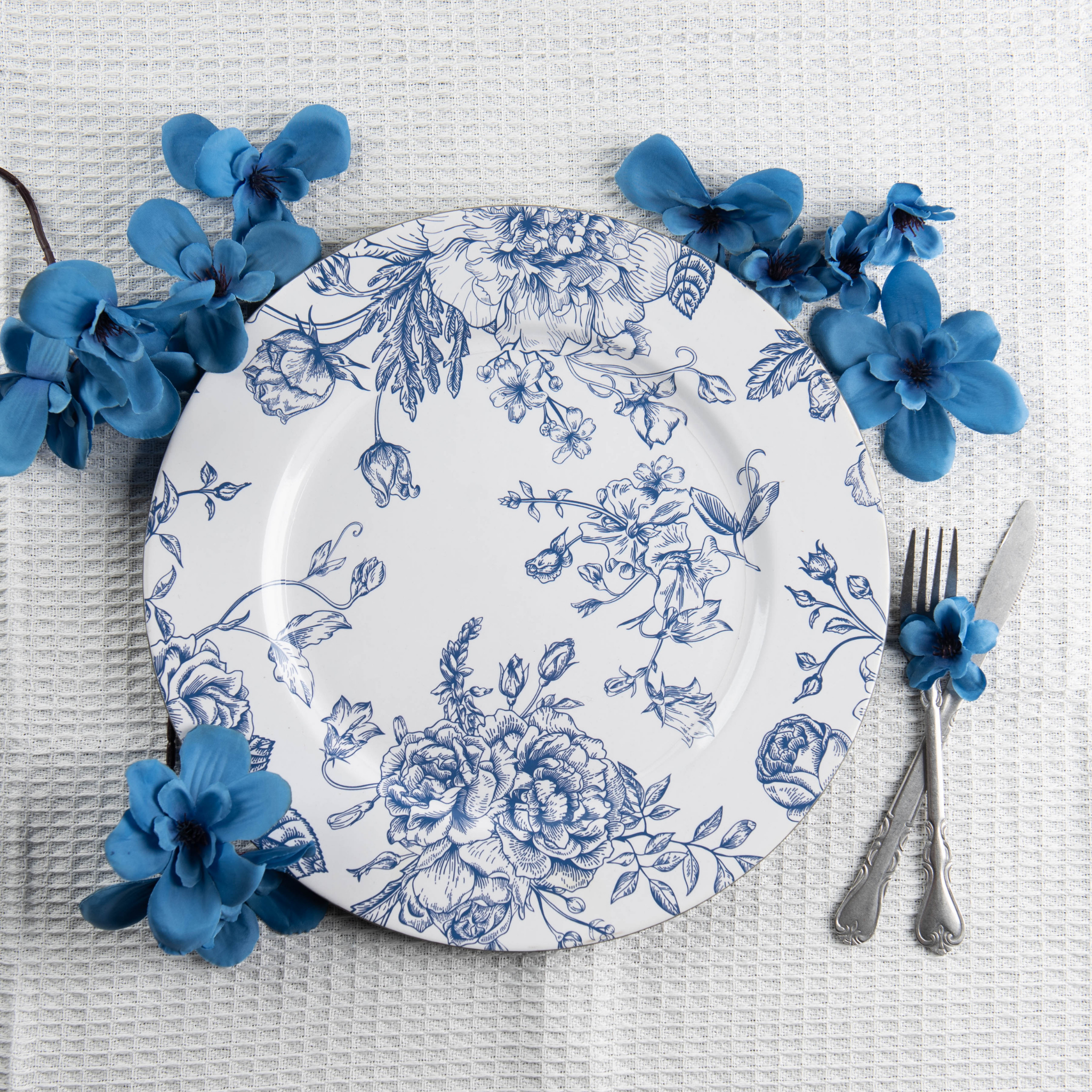 French Toile Acrylic Charger Plate - Blue - CV Linens™– CV Linens French Toile Acrylic Charger Plate - Blue - CV Linens™– CV Linens