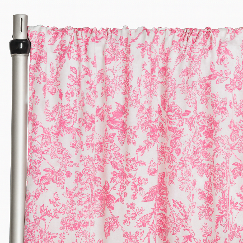 French Toile 12ft H x 52" W Drape/Backdrop Panel - Pink
