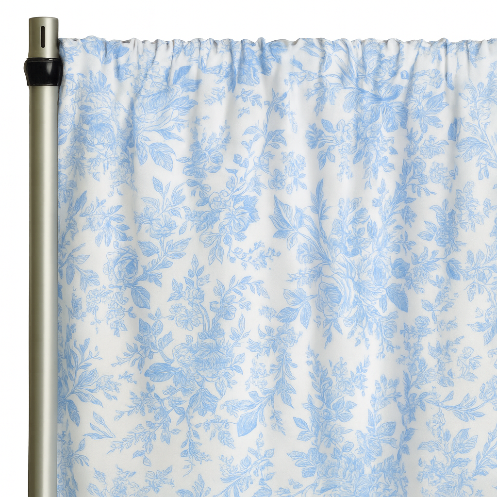 French Toile 10ft H x 52" W Drape/Backdrop Panel - Baby Blue