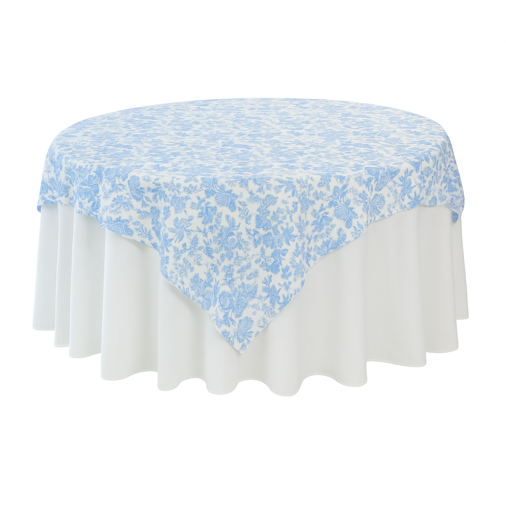 French Toile 72" Square Tablecloth/Overlay - Baby Blue