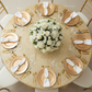 Geometric Glitz Art Deco Sequin Tablecloth 120" Round - Gold | charger plate | napkin | wine goblet |