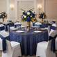 Geometric Glitz Art Deco Sequin Tablecloth 120" Round - Navy Blue with gold charger plate | white dinner plate | white chair cover for birthday reception