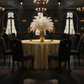 dinner setup with Geometric Glitz Art Deco Sequin Tablecloth 132" Round - Gold