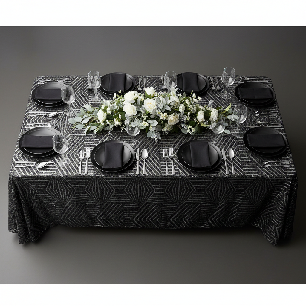 Geometric Glitz Art Deco Sequin Tablecloth 90