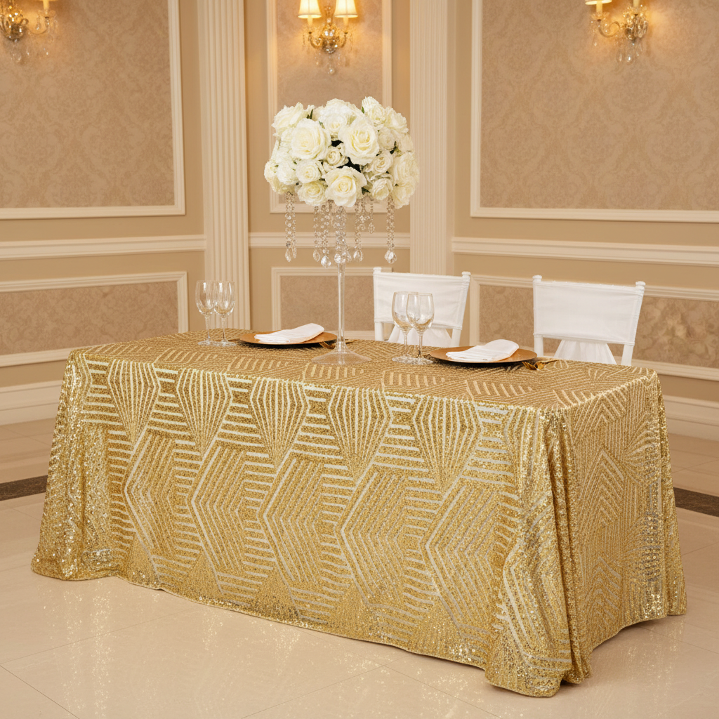 Geometric Glitz Art Deco Sequin Tablecloth 90