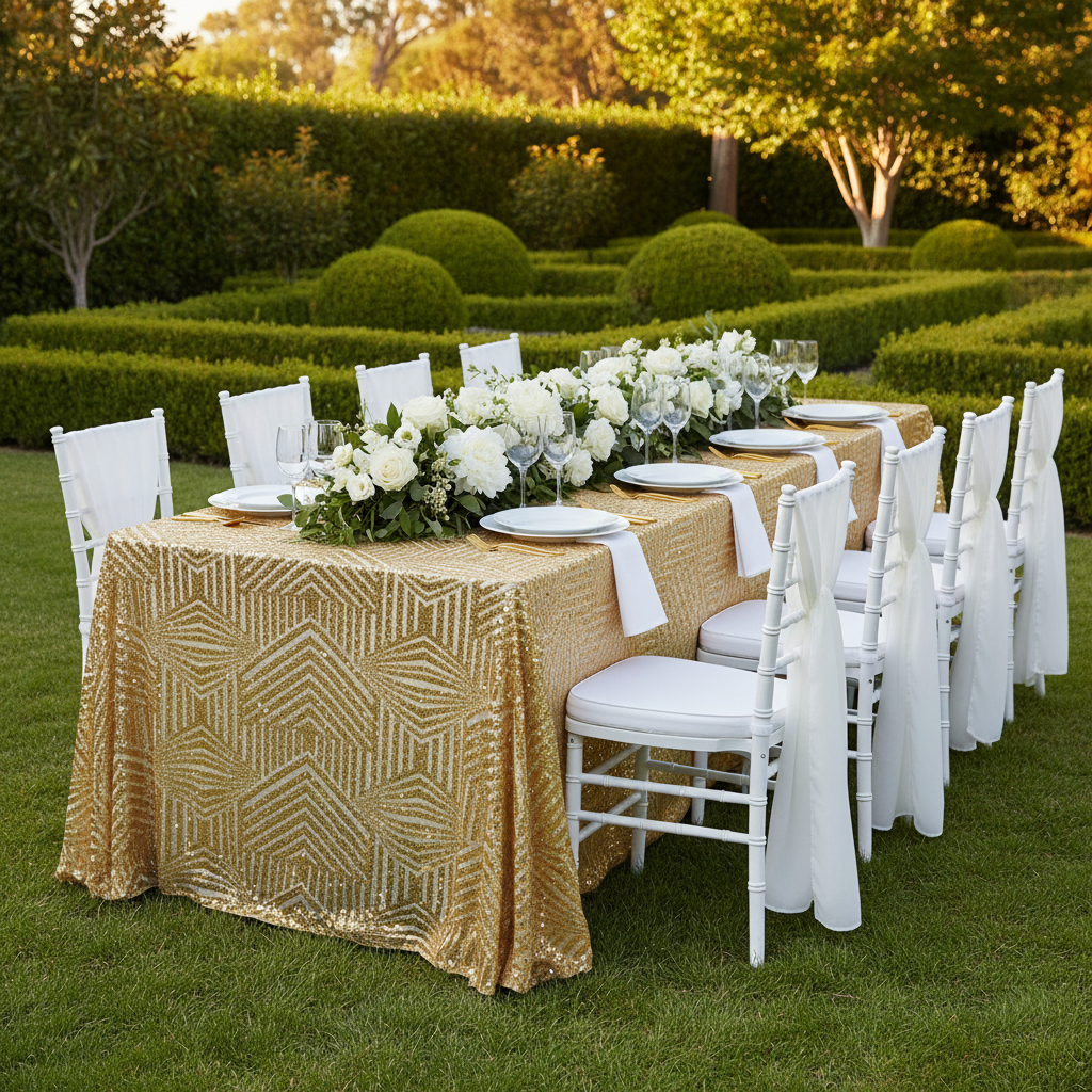 Geometric Glitz Art Deco Sequin Tablecloth 90