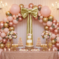Giant Fabric Bow for Backdrop Metallic Gold with blushrose and gold balloon arch backdrop