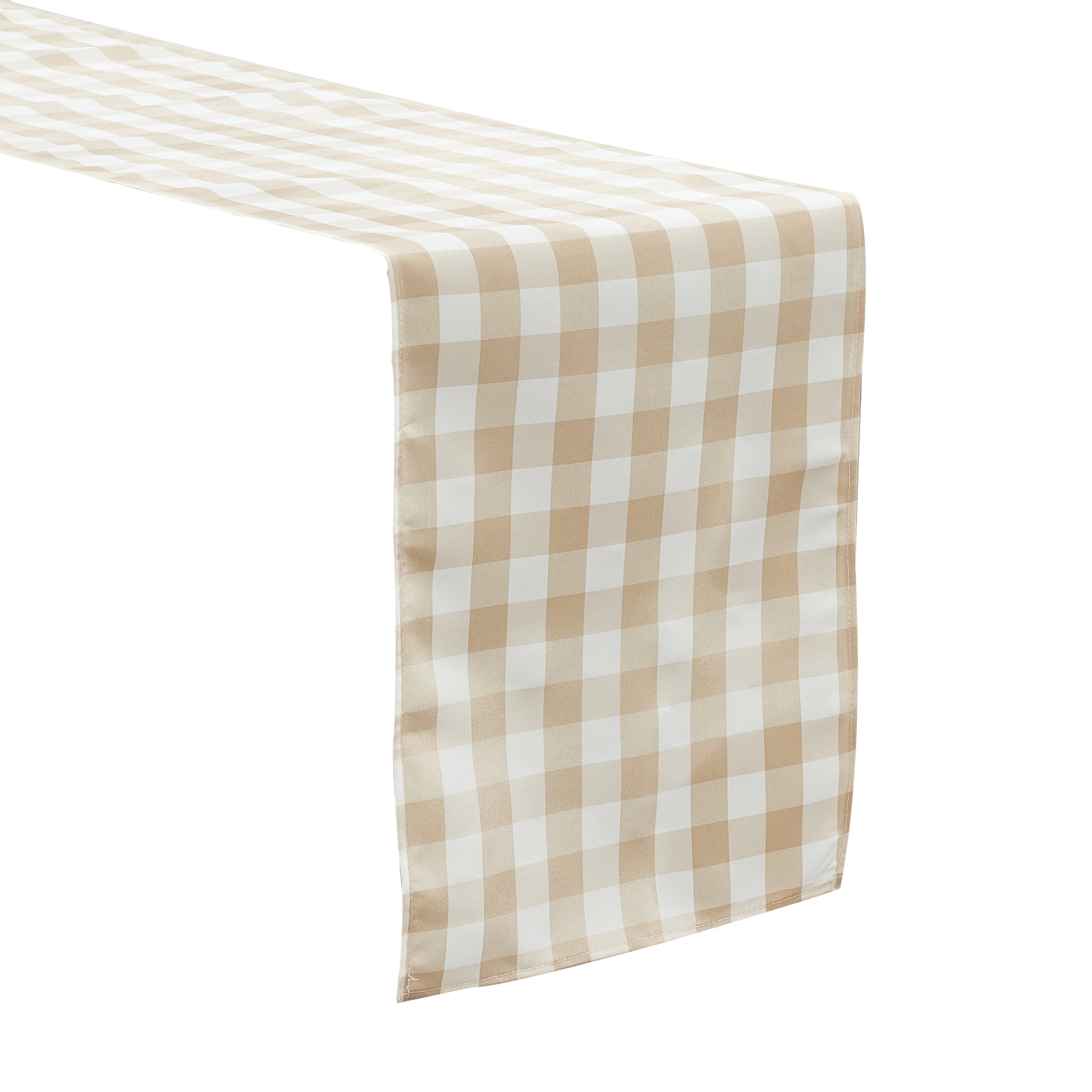 Gingham Checkered Polyester Table Runner Beige & White angled view