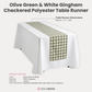 Gingham Checkered Polyester Table Runner Olive Green & White product size details, care instructions and material