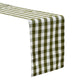 Gingham Checkered Polyester Table Runner Olive Green & White angled view