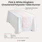 Gingham Checkered Polyester Table Runner Pink & White product size details, care instructions and material