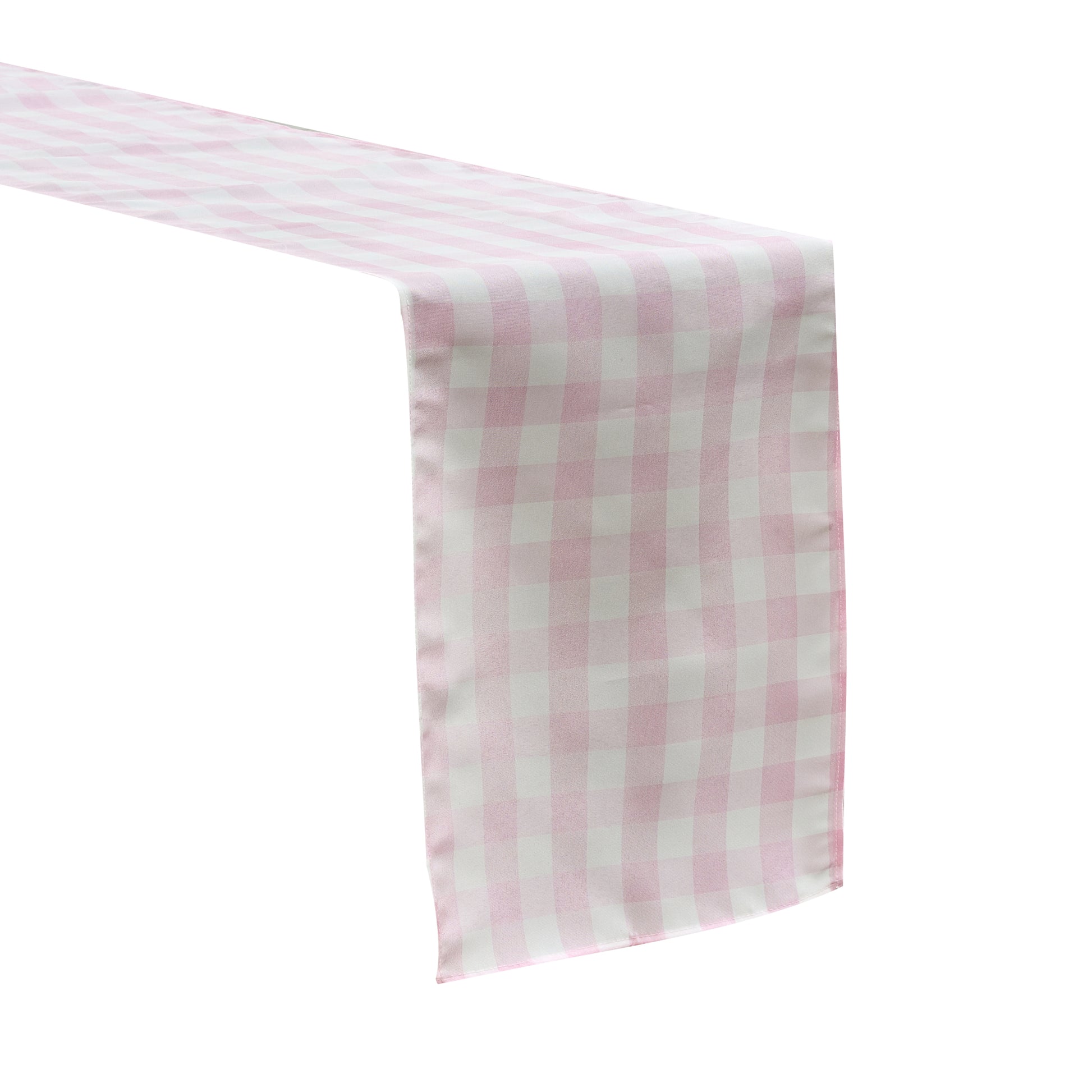 Gingham Checkered Polyester Table Runner Pink & White angled view