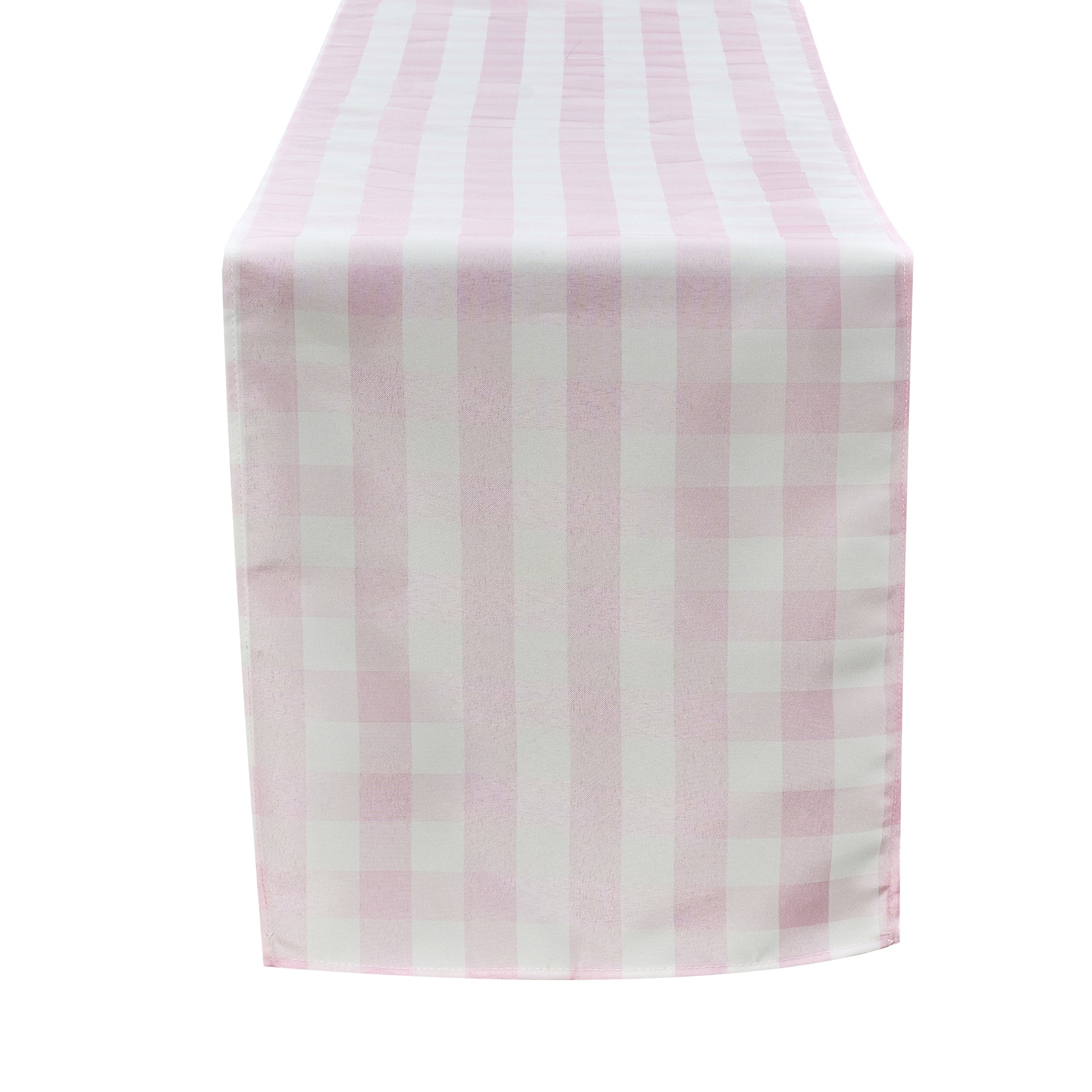 Gingham Checkered Polyester Table Runner Pink & White end view