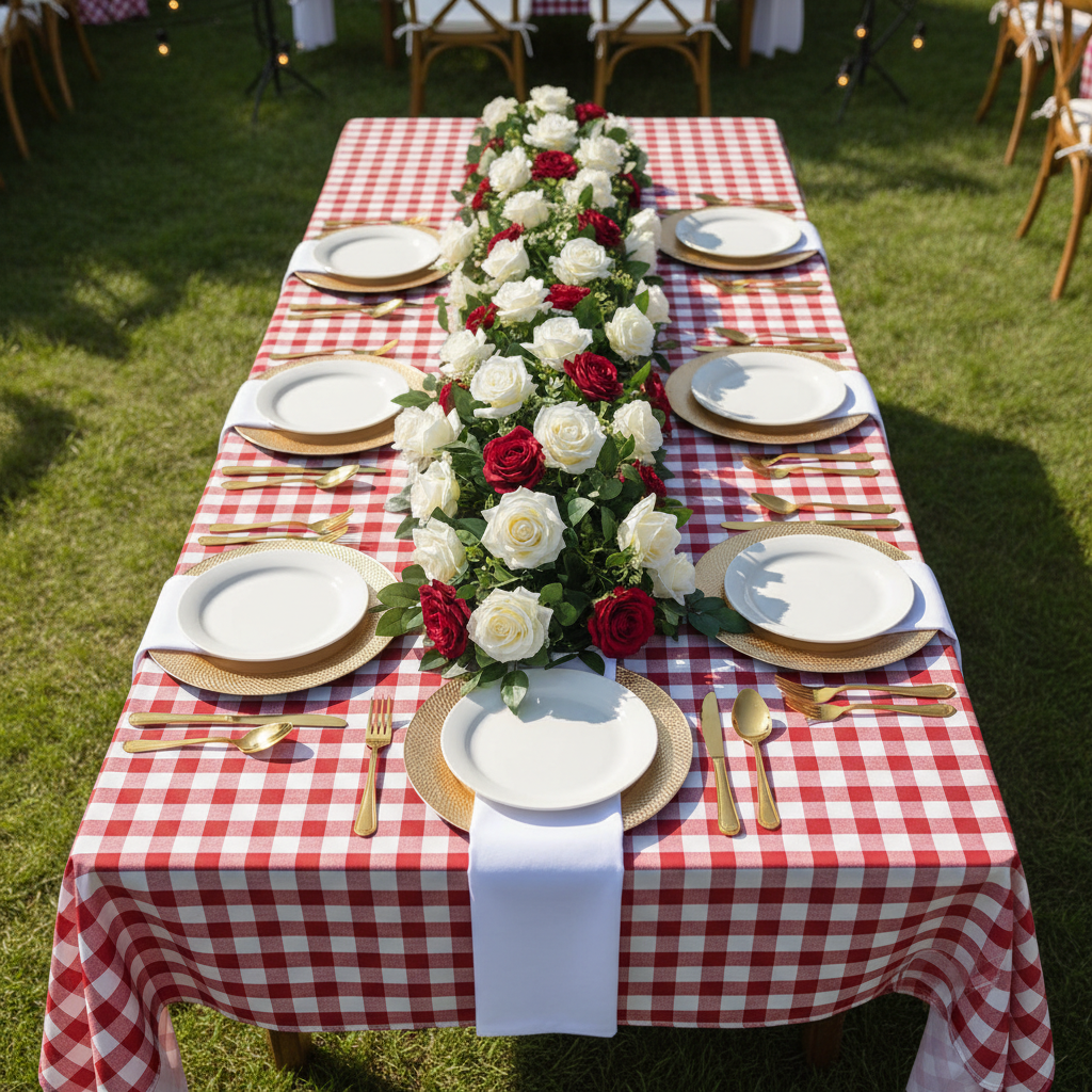 Gingham Checkered Rectangular Polyester Tablecloth 60
