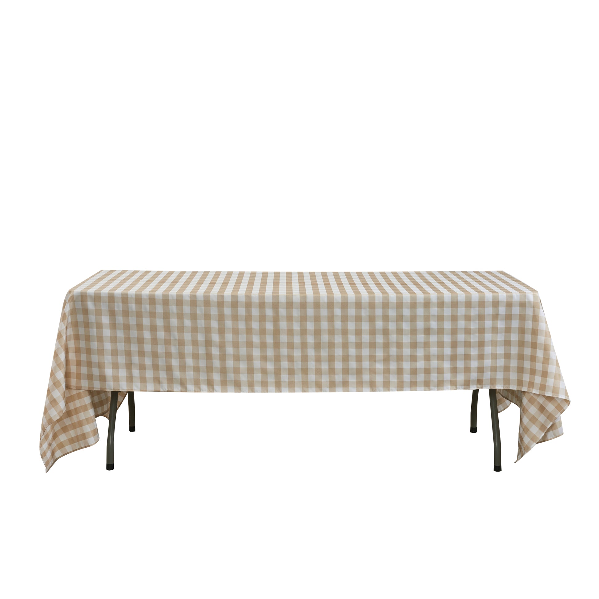 Gingham Checkered Rectangular Polyester Tablecloth 60"x120" Beige & White front view