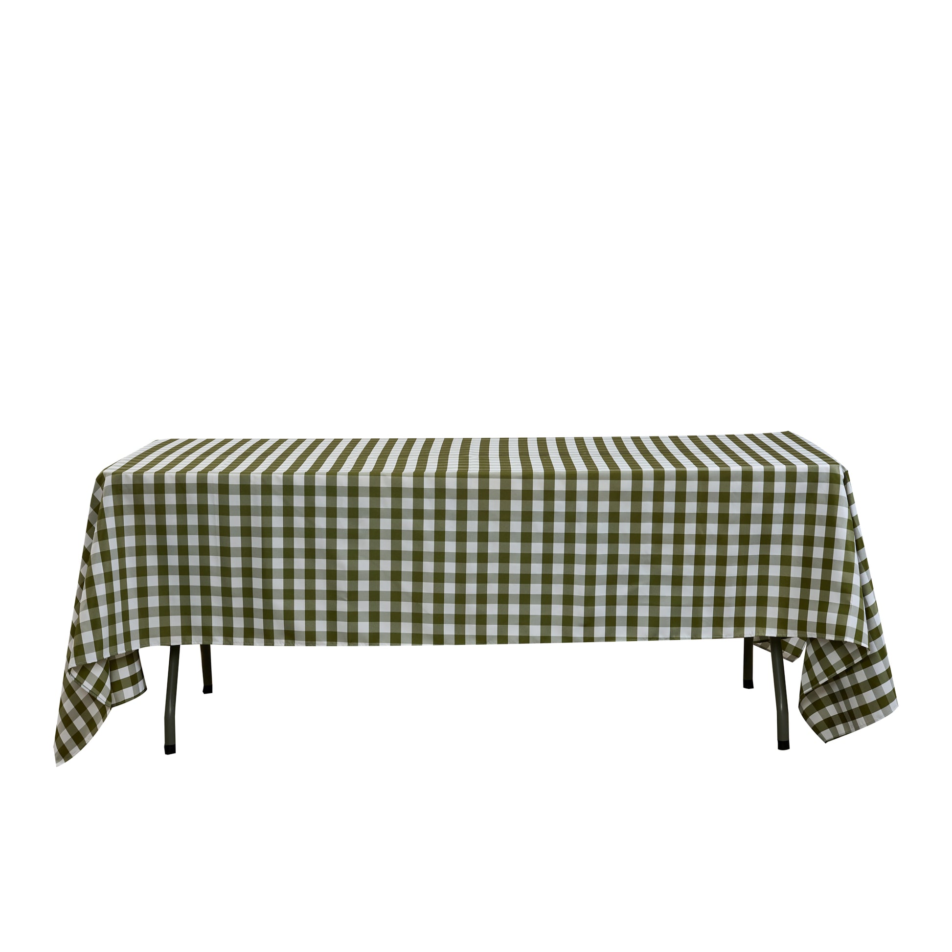 Gingham Checkered Rectangular Polyester Tablecloth 60"x120" Olive Green & White front view