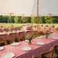 Gingham Checkered Rectangular Polyester Tablecloth 60"x120" - Red & White for countryside reception with white dinner plate | wine goblets 