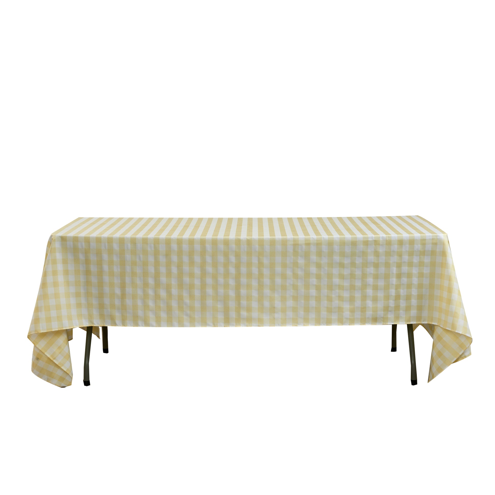 Gingham Checkered Rectangular Polyester Tablecloth 60"x120" Yellow & White front view