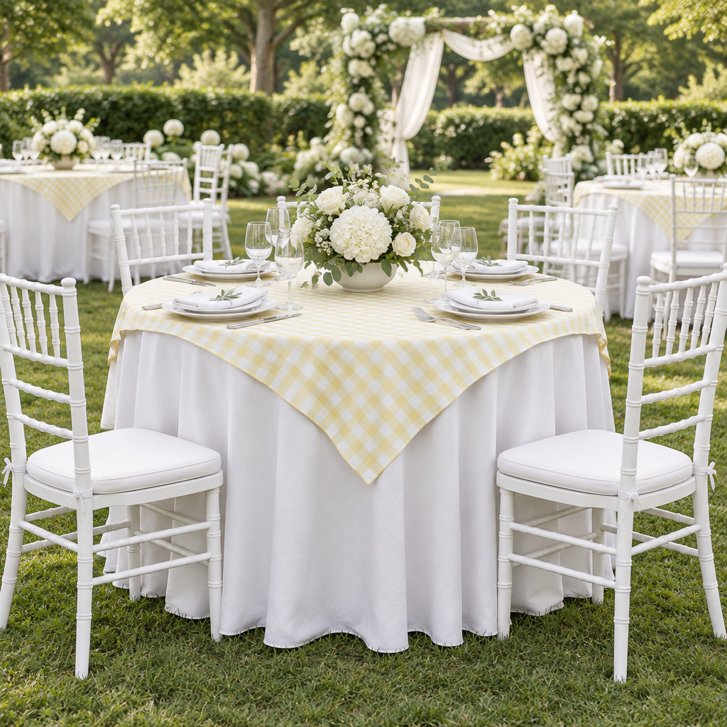 Gingham Checkered Square 70"x70" Polyester Overlay/Tablecloth Yellow & White 
