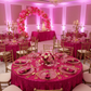 quinceañera indoor reception with Glass Reef Charger Plate - Gold Trim