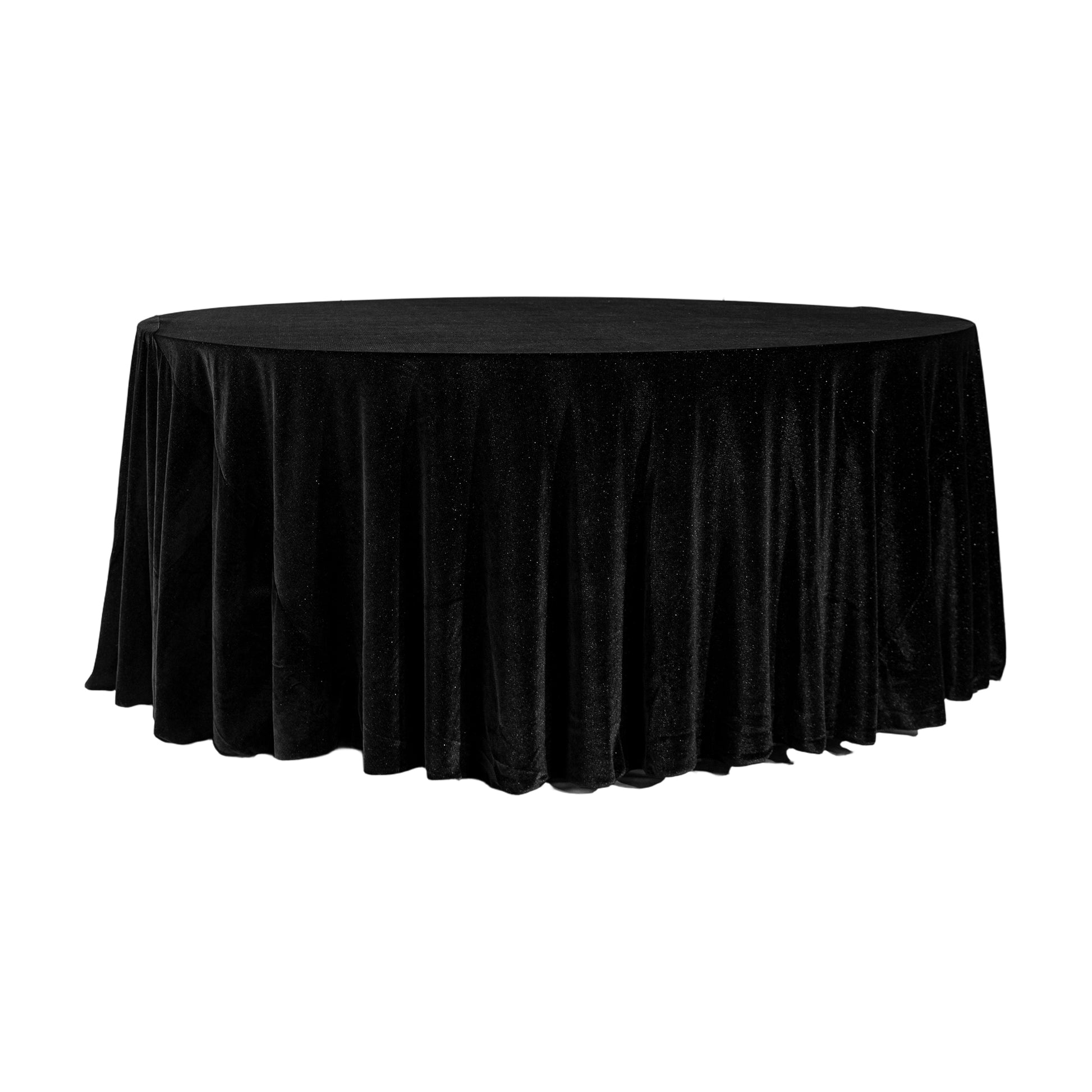 Glitter Velvet 120" Round Tablecloth Black full view