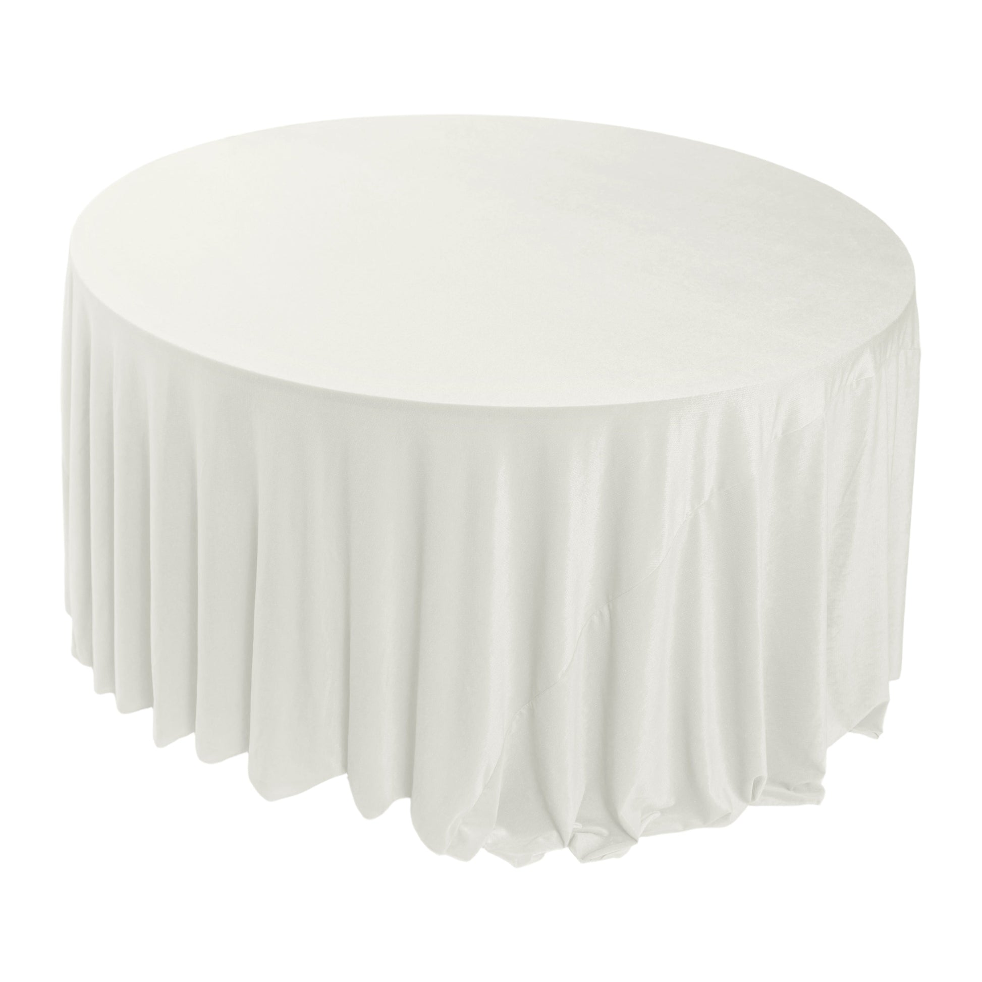 Glitter Velvet 120" Round Tablecloth Ivory top view