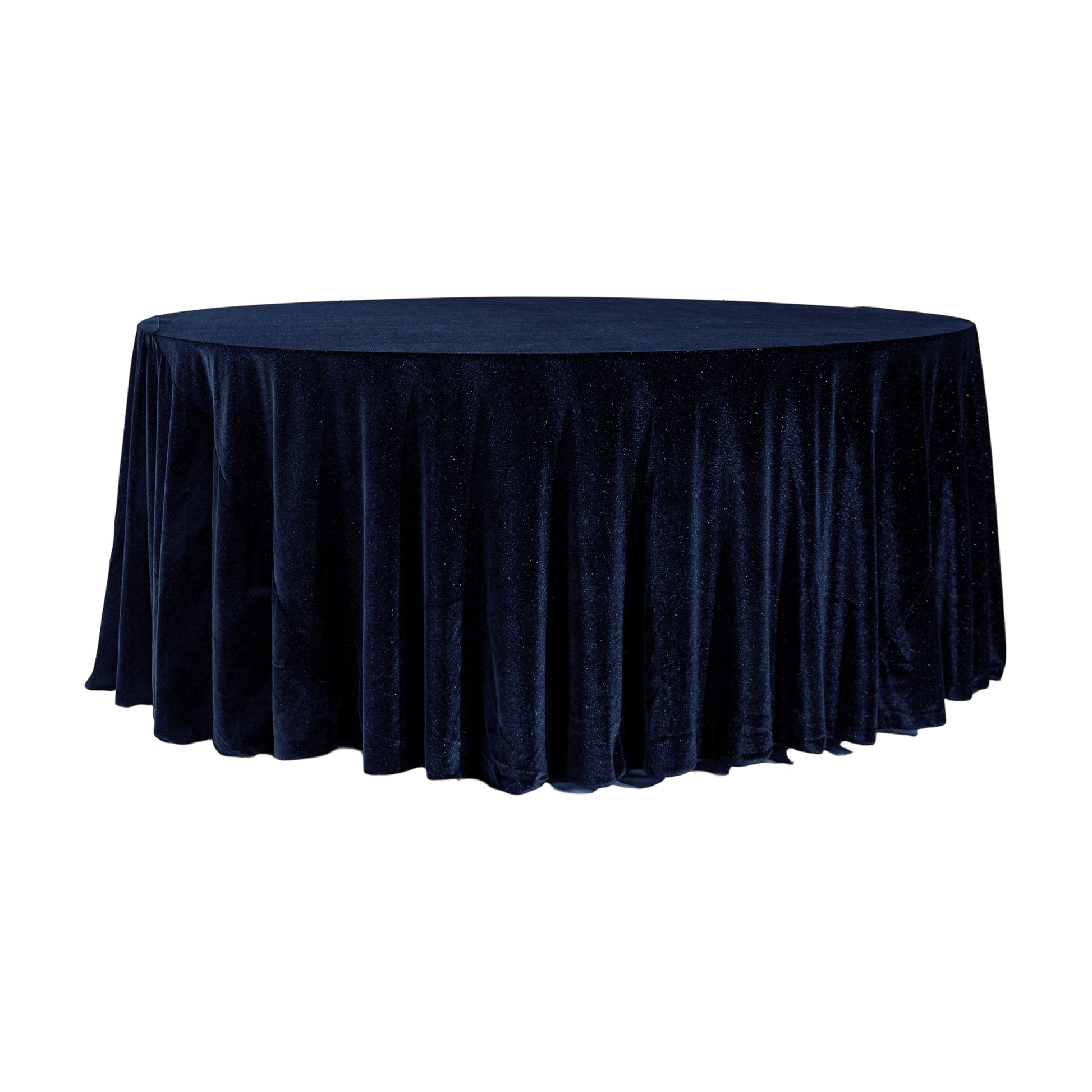Glitter Velvet 120" Round Tablecloth Navy Blue front view