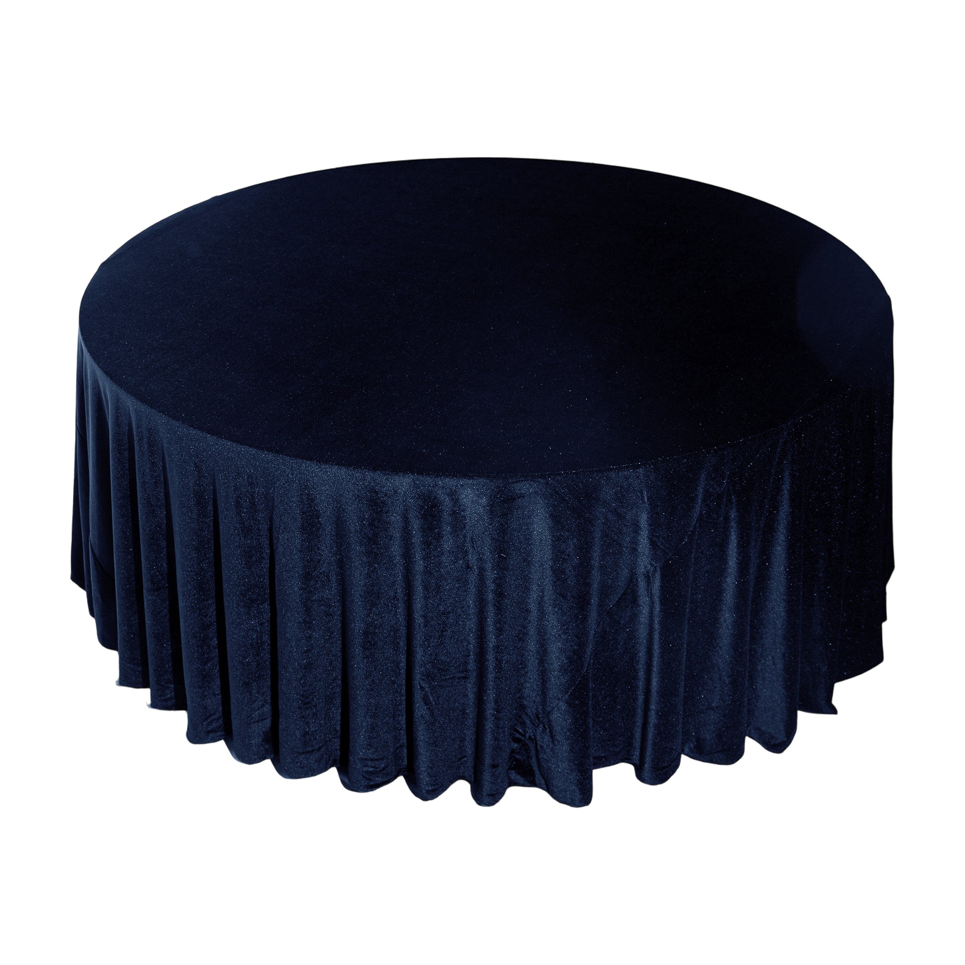 Glitter Velvet 120" Round Tablecloth Navy Blue top view