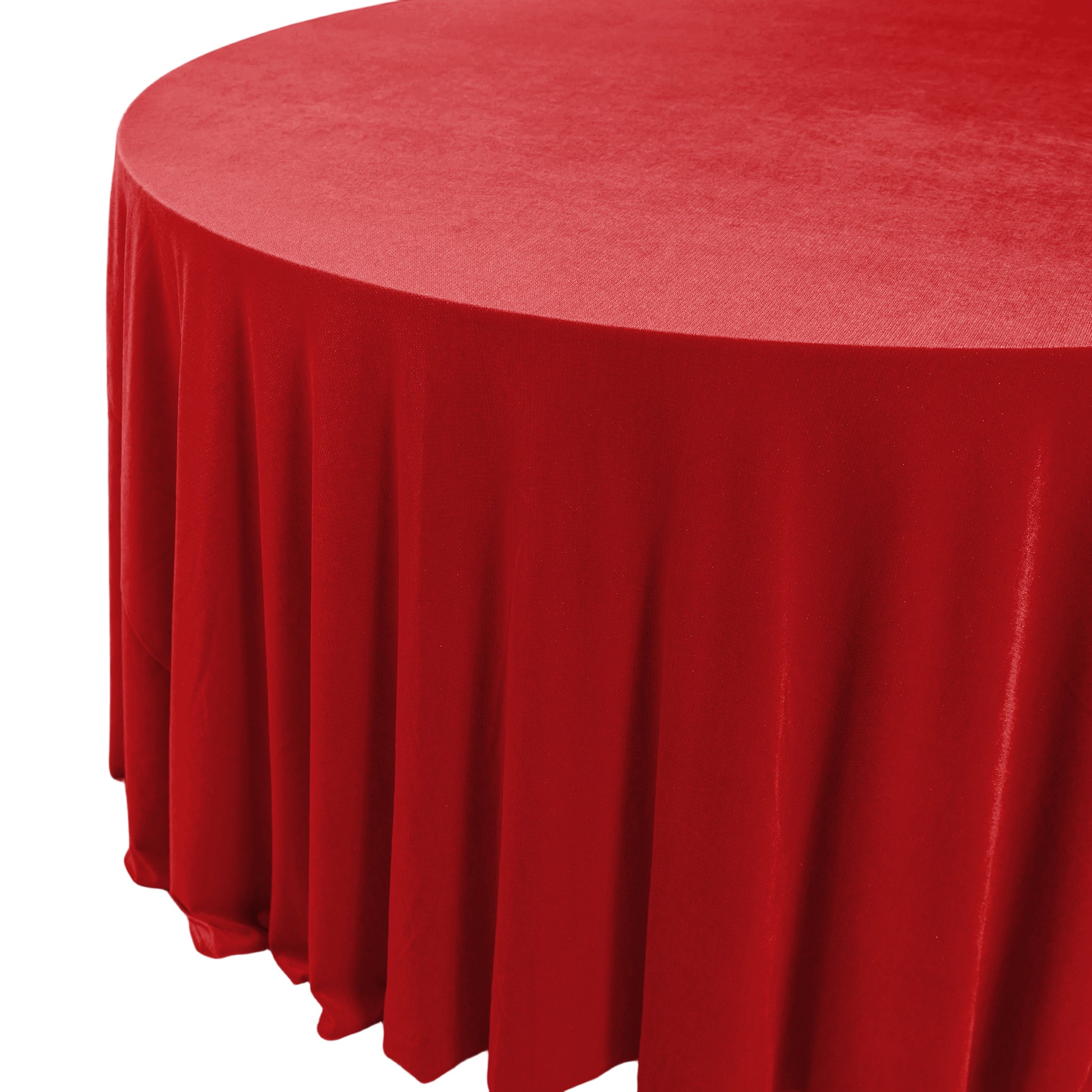 Glitter Velvet 120" Round Tablecloth Red side close up
