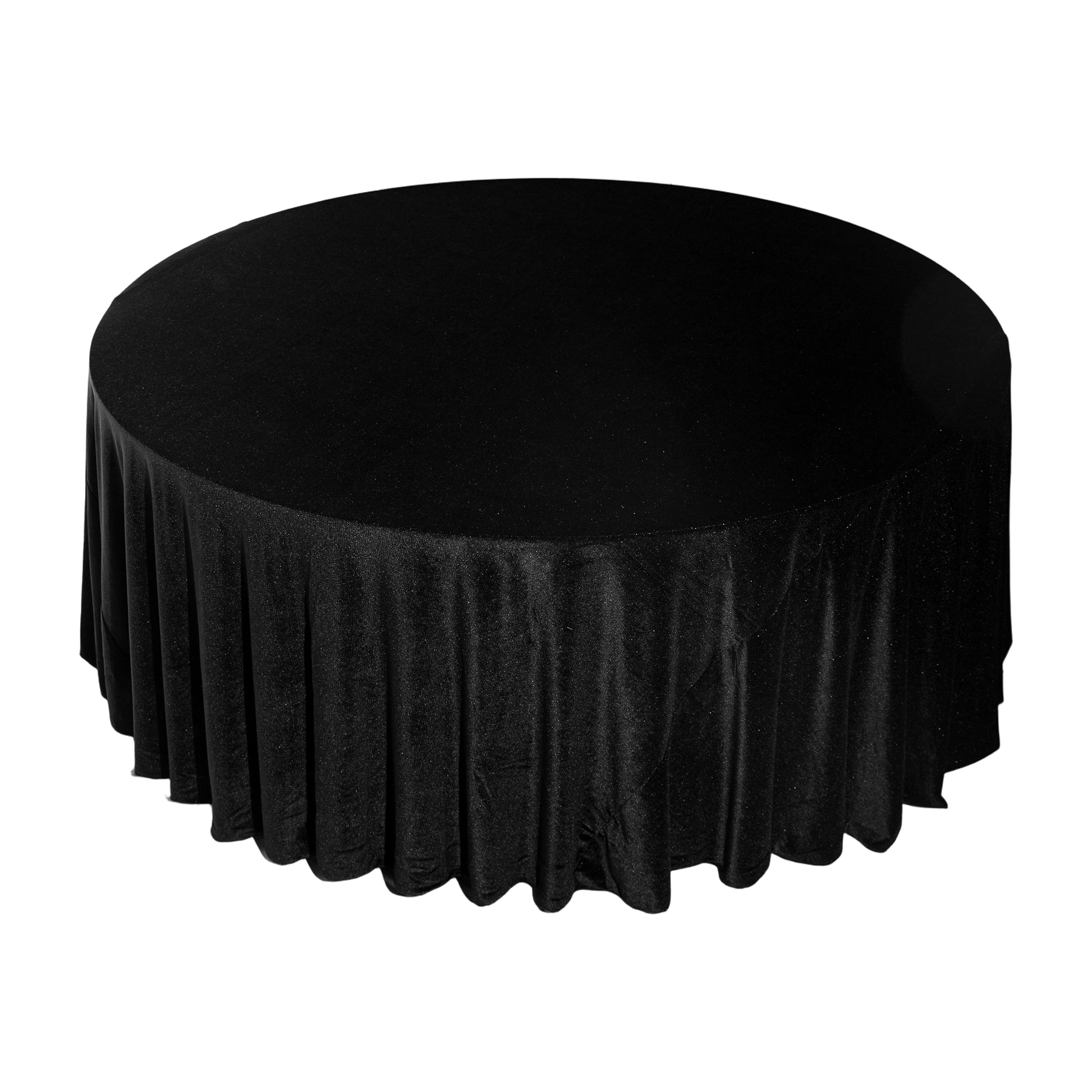 Glitter Velvet 132" Round Tablecloth Black top view