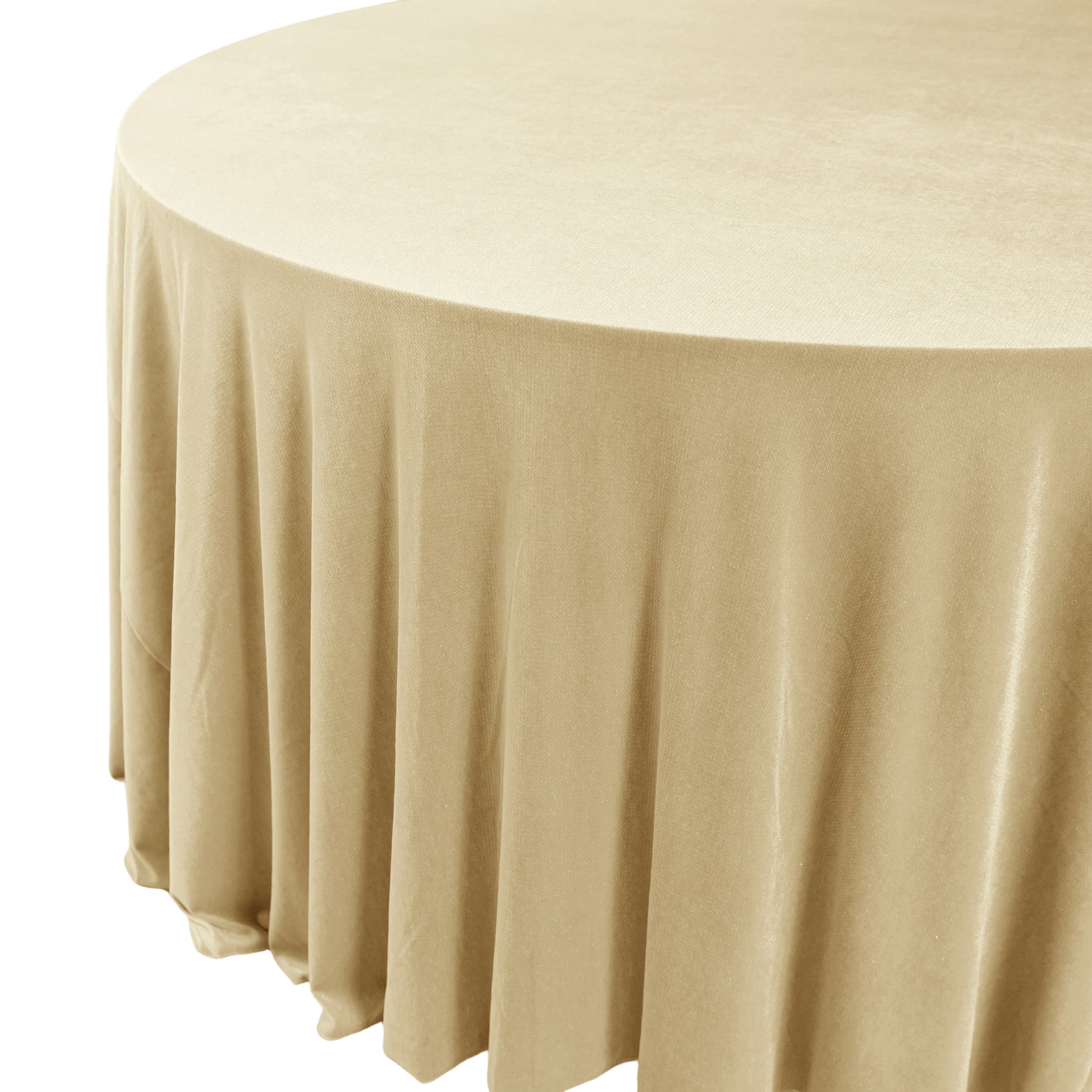 Glitter Velvet 132" Round Tablecloth - Champagne side close up