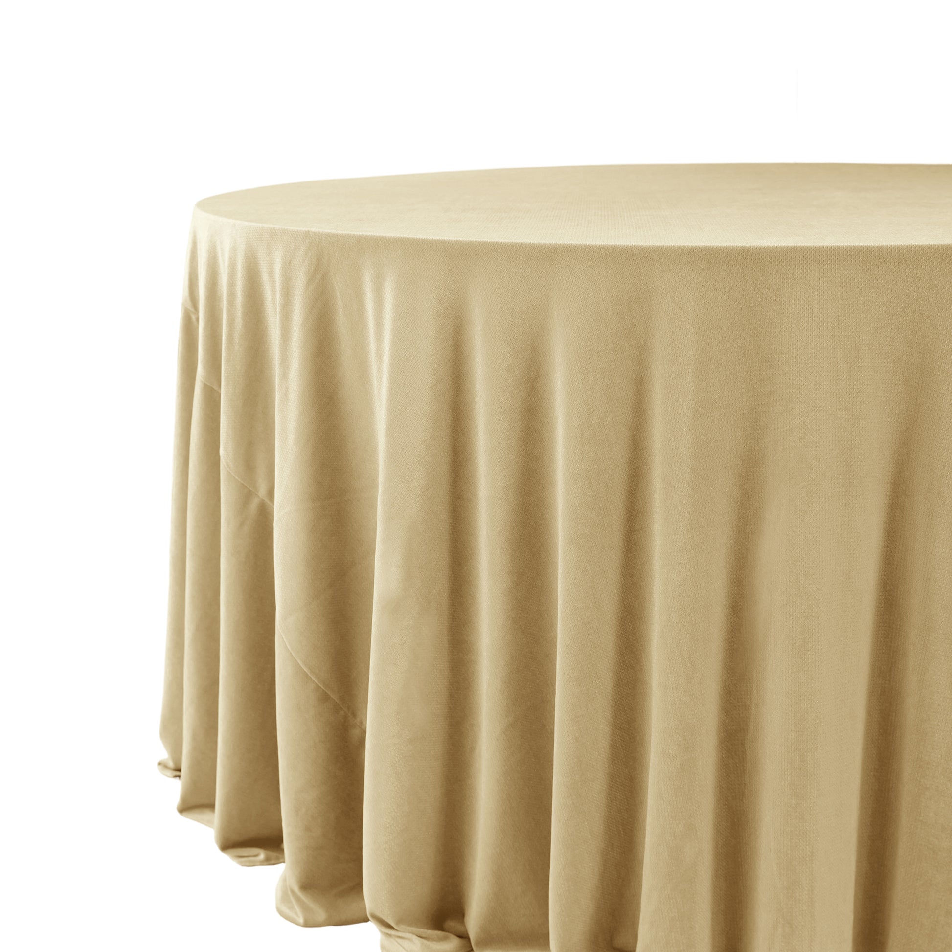 Glitter Velvet 132" Round Tablecloth Champagne side view