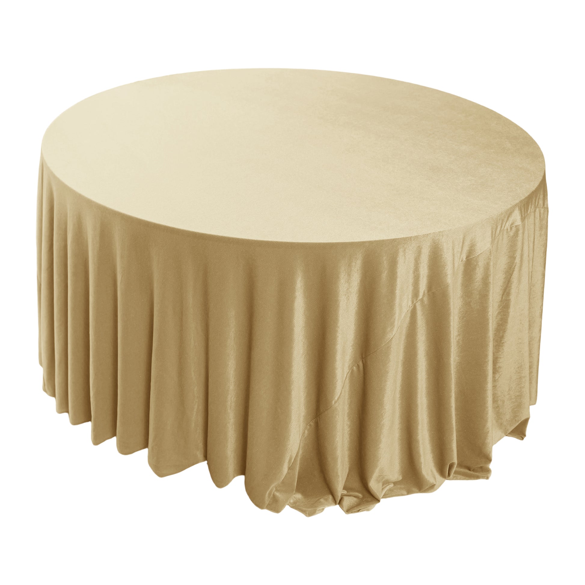 Glitter Velvet 132" Round Tablecloth - Champagne top view