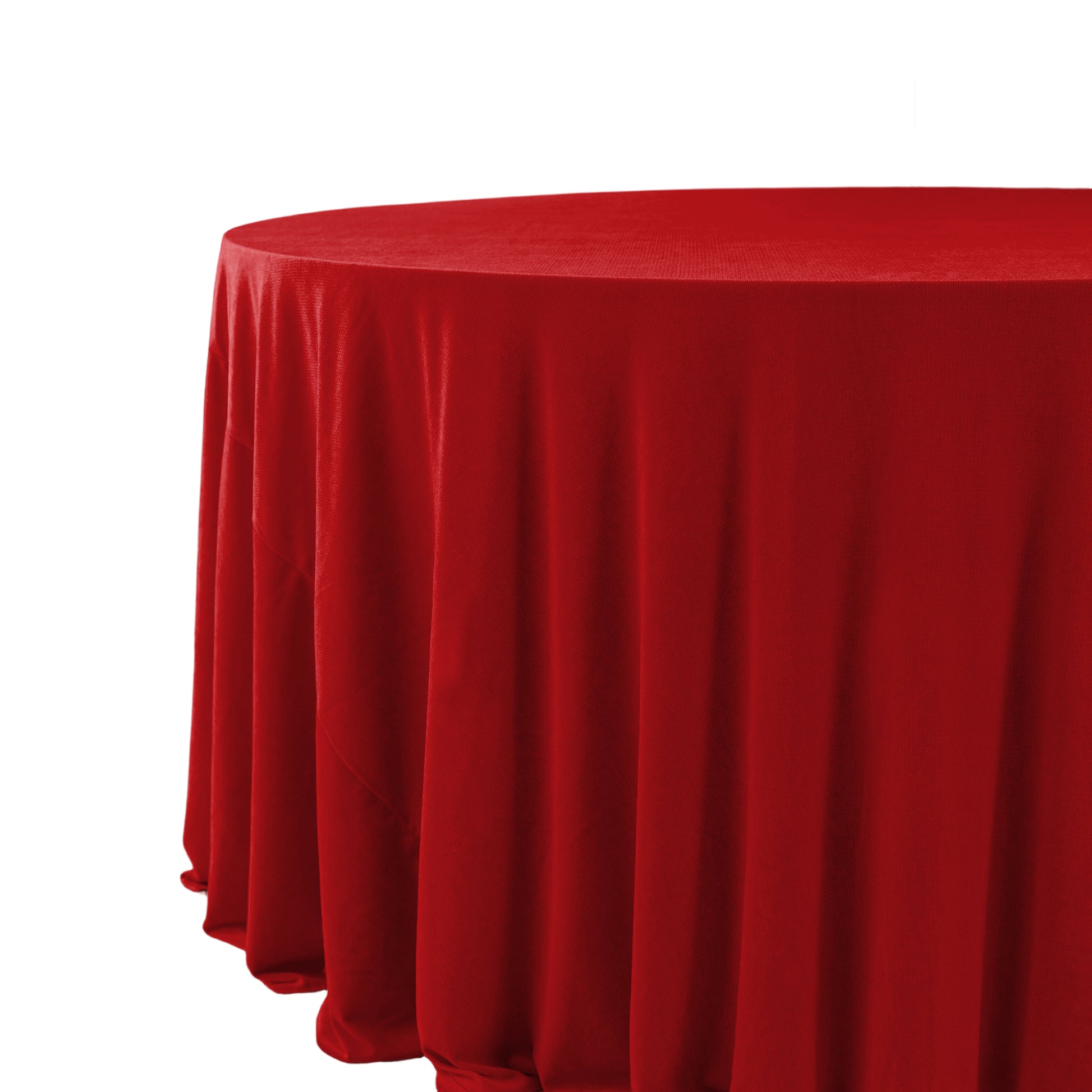 Glitter Velvet 132" Round Tablecloth Red side view