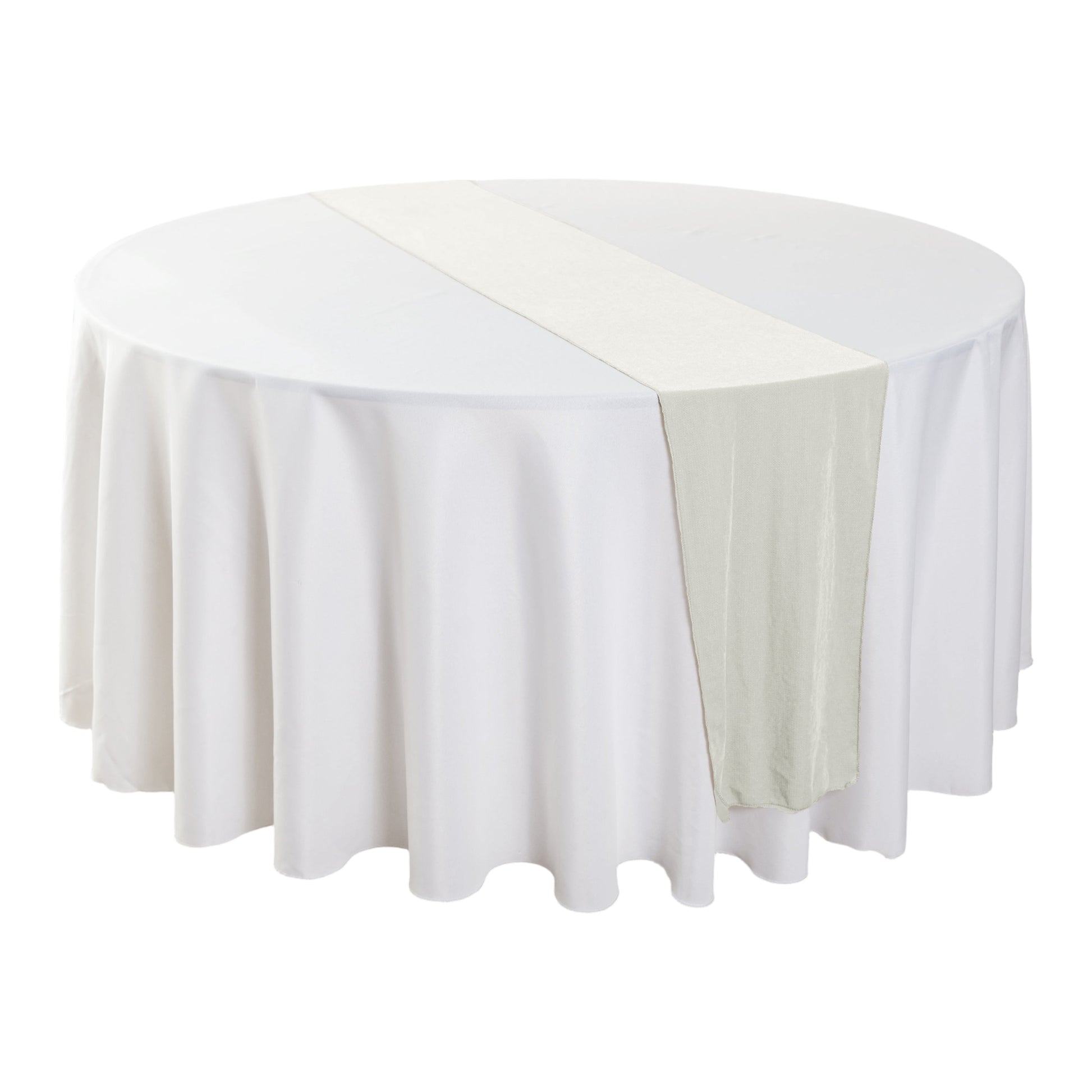 Glitter Velvet Table Runner Ivory on top a round white tablecloth