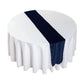 birds eye view of the Glitter Velvet Table Runner Navy Blue on top of a white round tablecloth