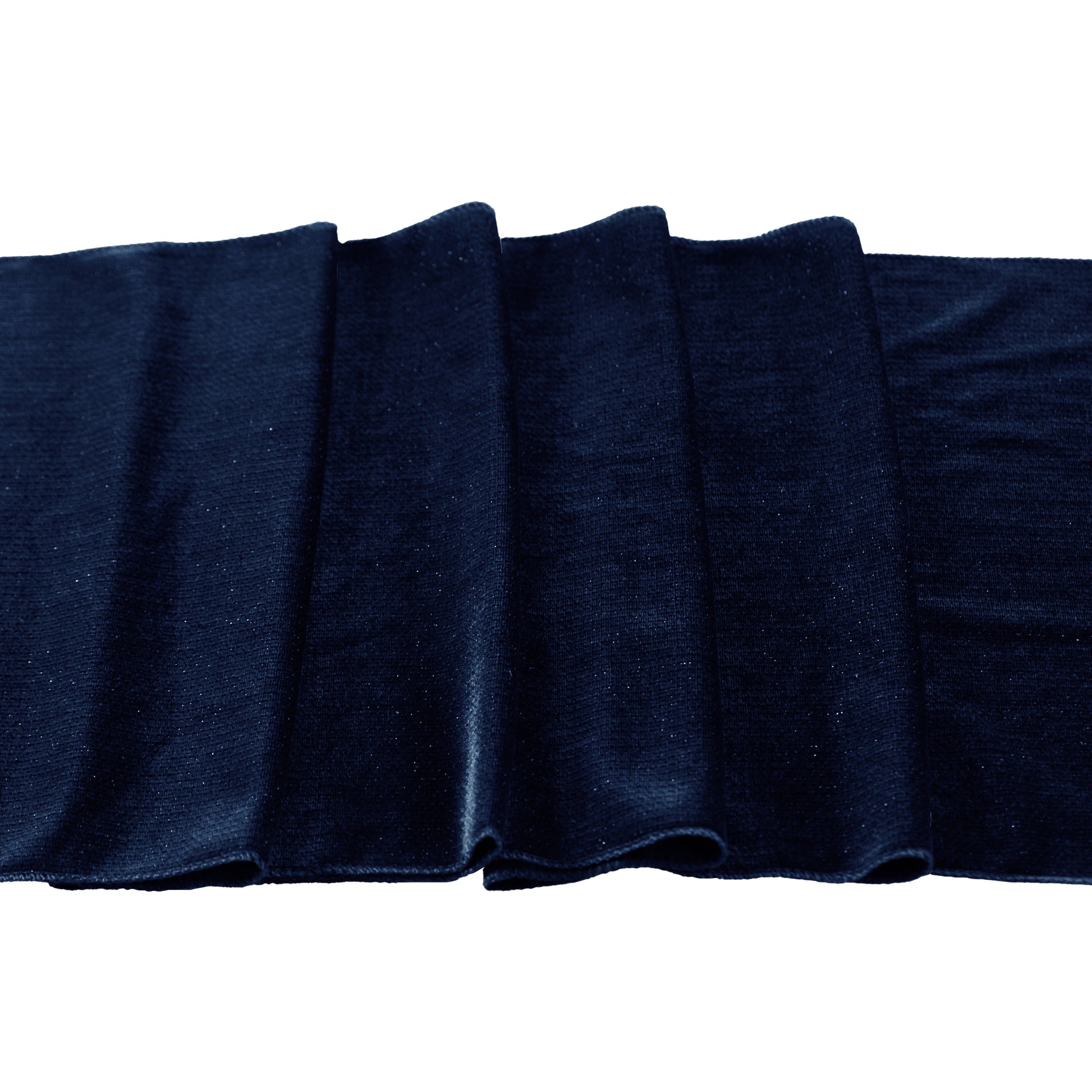 Glitter Velvet Table Runner Navy Blue close up showing serged edge finish