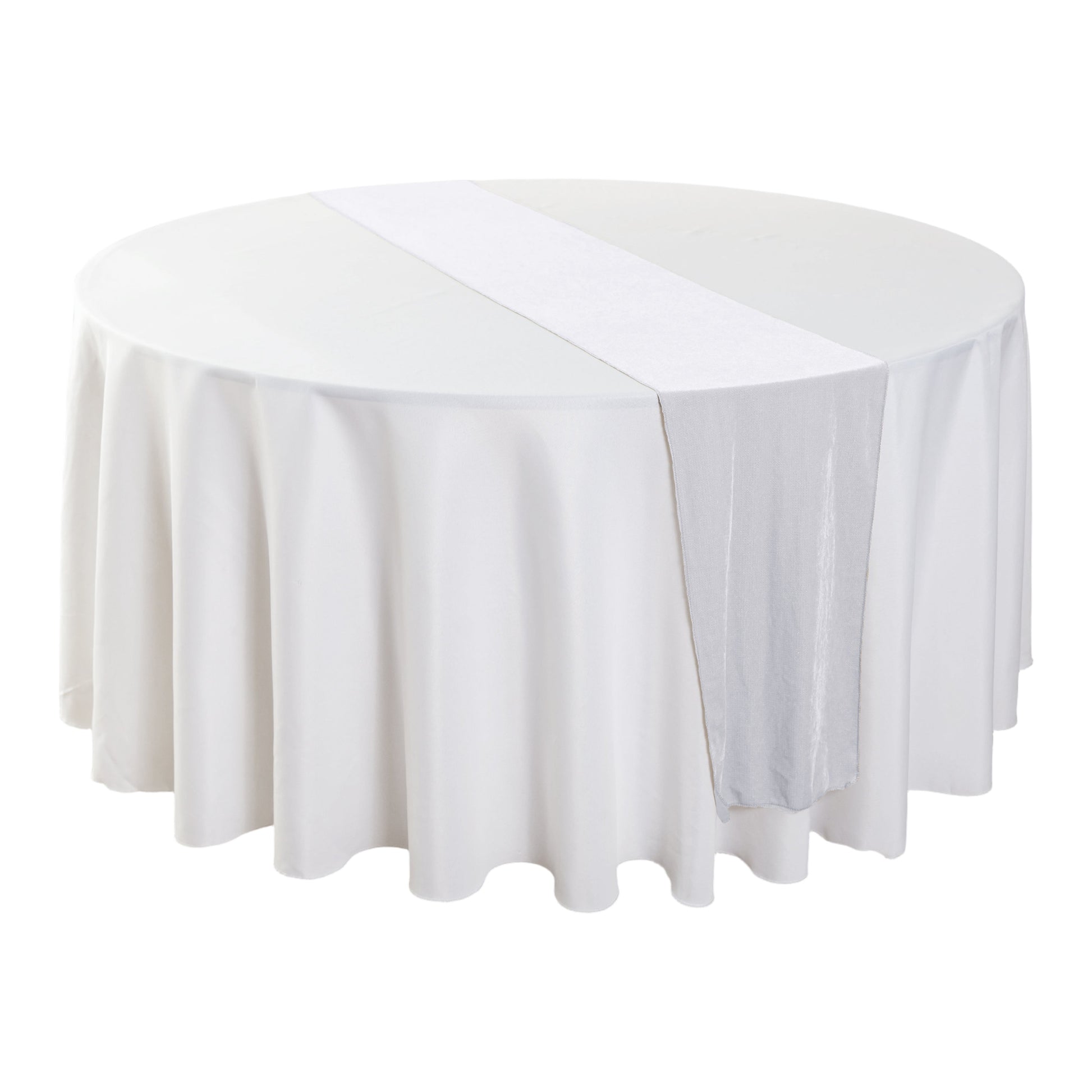 Glitter Velvet Table Runner White on a round white tablecloth