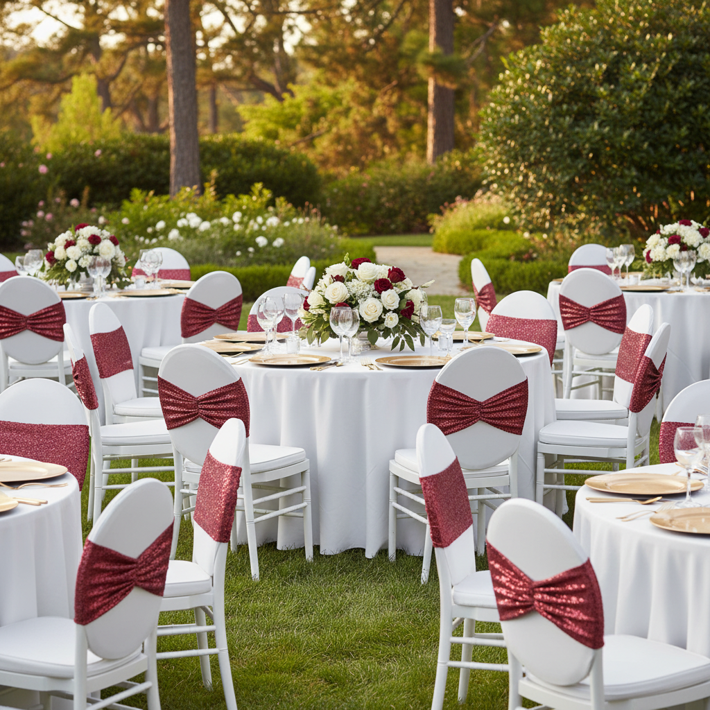 Glitz Ruffle Sequin Spandex Chair Band Sash - Burgundy