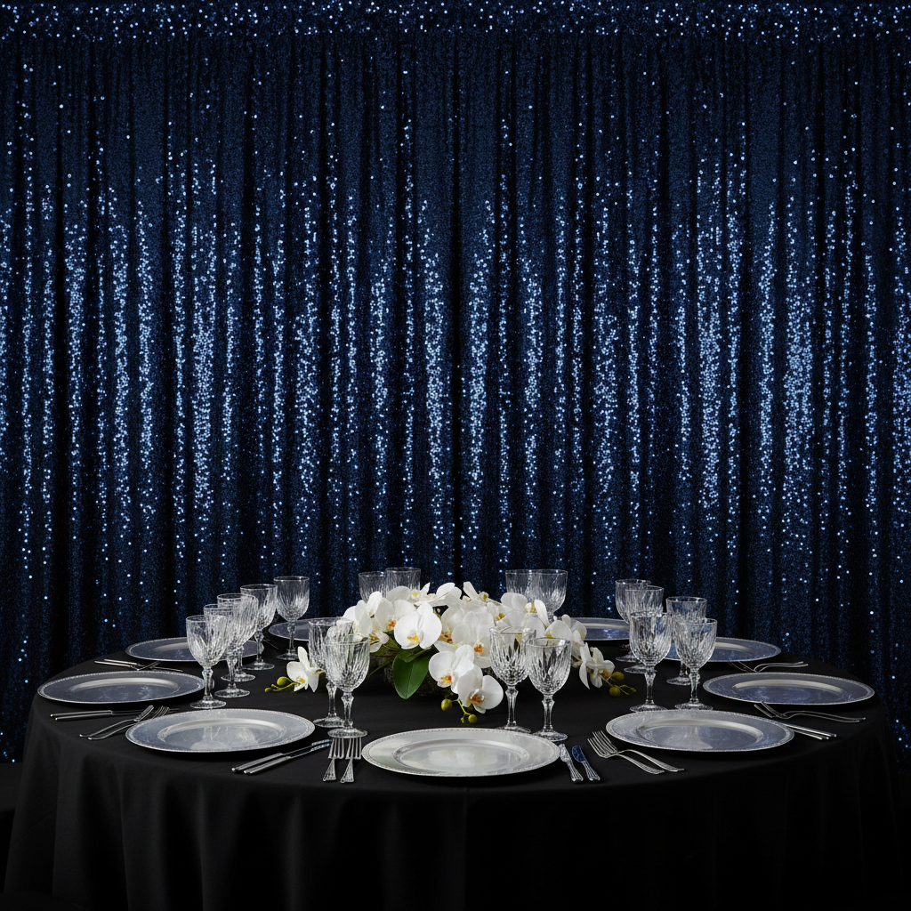 Glitz Sequin 10ft H x 52" W Drape/Backdrop panel - Navy Blue (New Tone)