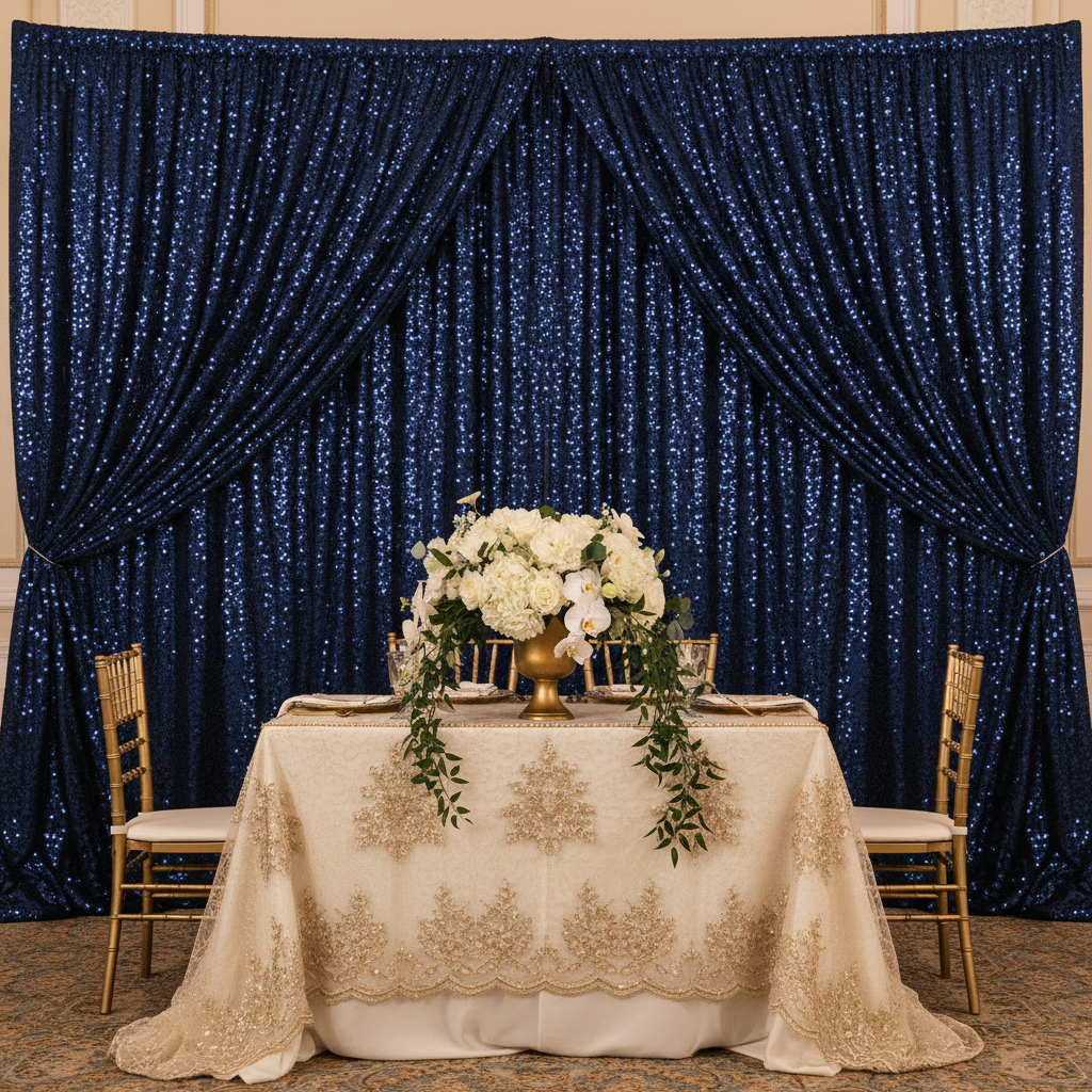 Glitz Sequin 10ft H x 52" W Drape/Backdrop panel - Navy Blue (New Tone)